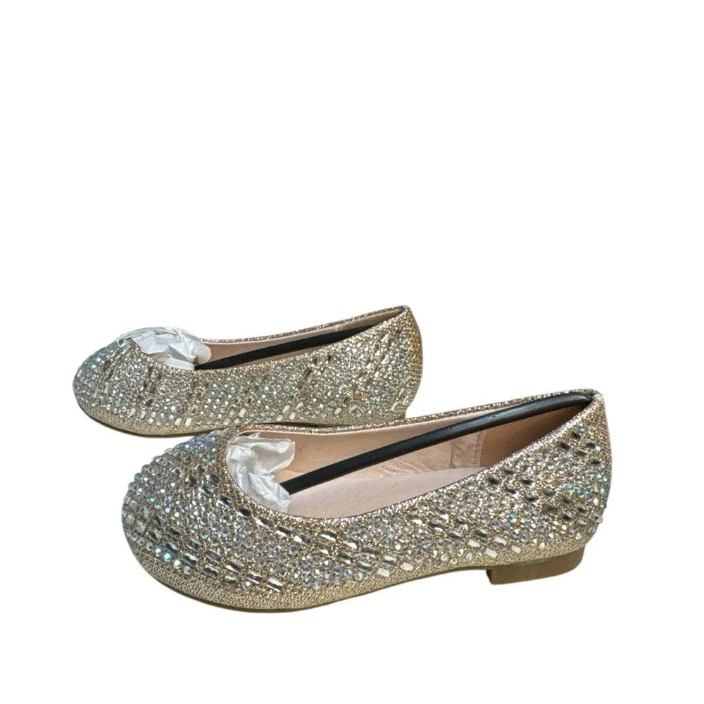 Lauren Lorraine Brenda-K Nude Gold Sparkle Kids Dress‎ Shoes Size 8 Read!